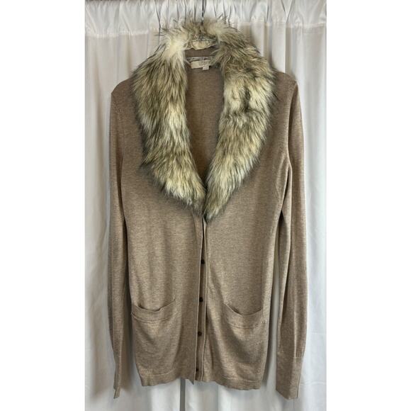 Ann Taylor LOFT Detachable Faux Fur Collar Tan M preppy academia 61-04 - Picture 10 of 16